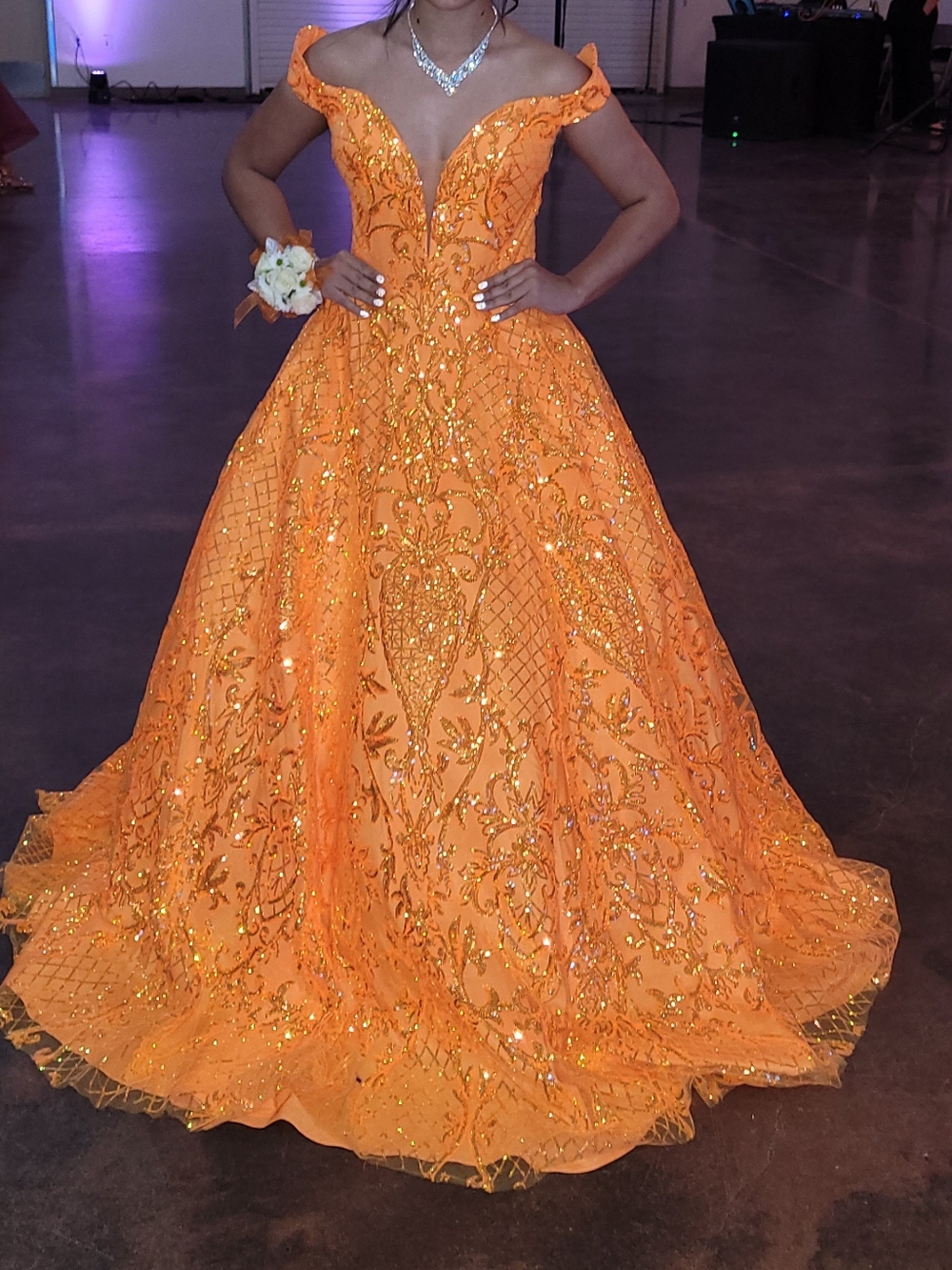 Off-Shoulder Orange Ball Gown Dress